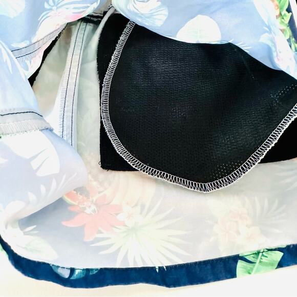 MENS AUSSIEBUM Navy Blue White Floral Palm Swim Trunks Shorts Pockets Unlined M - Picture 6 of 12